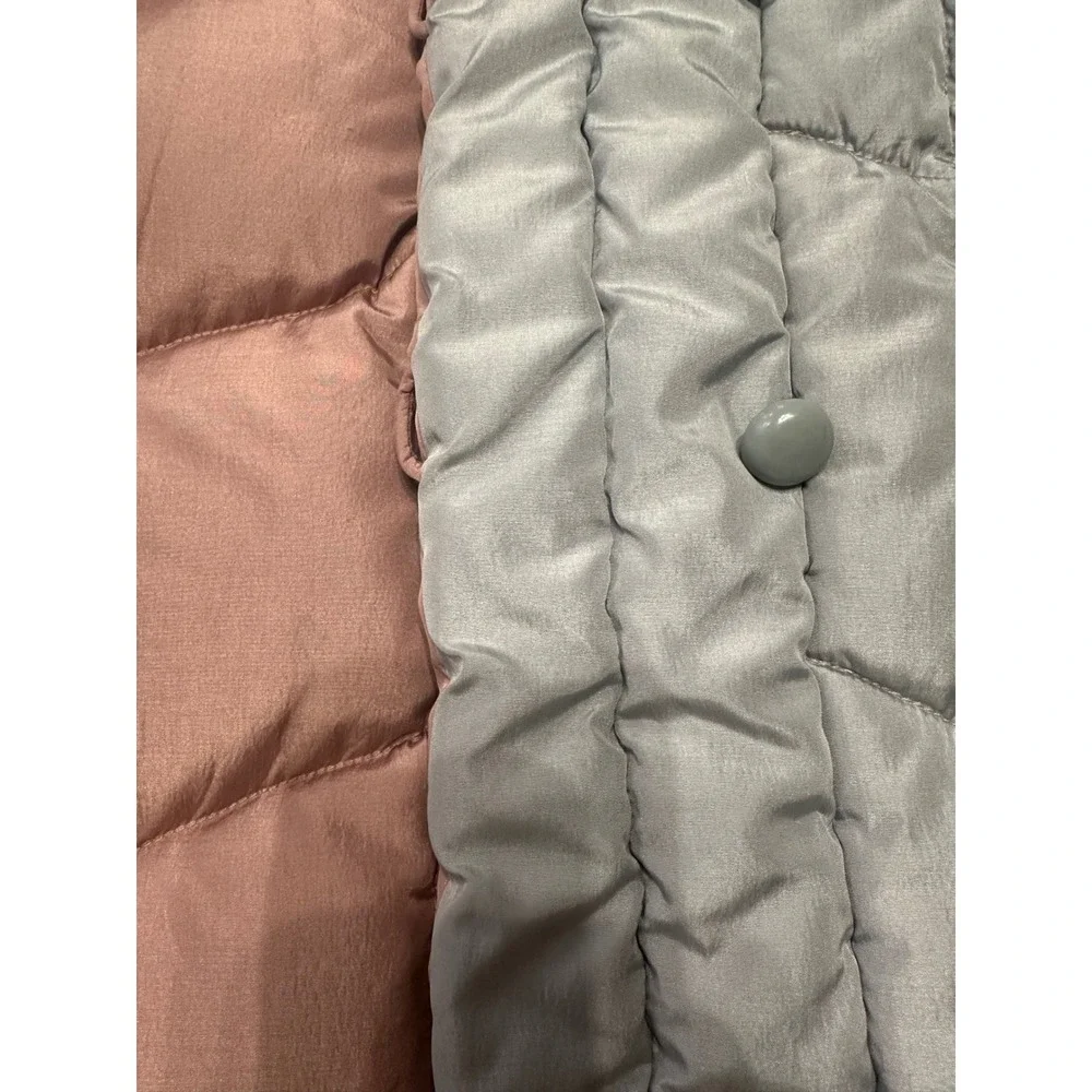 Quilted Puffer Jacket Gray Pink Collar Button Front‎ Women's Warm Winter Coat